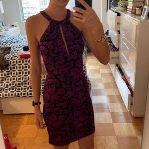 Nieves Lavi silk purple and black floral dress size 2